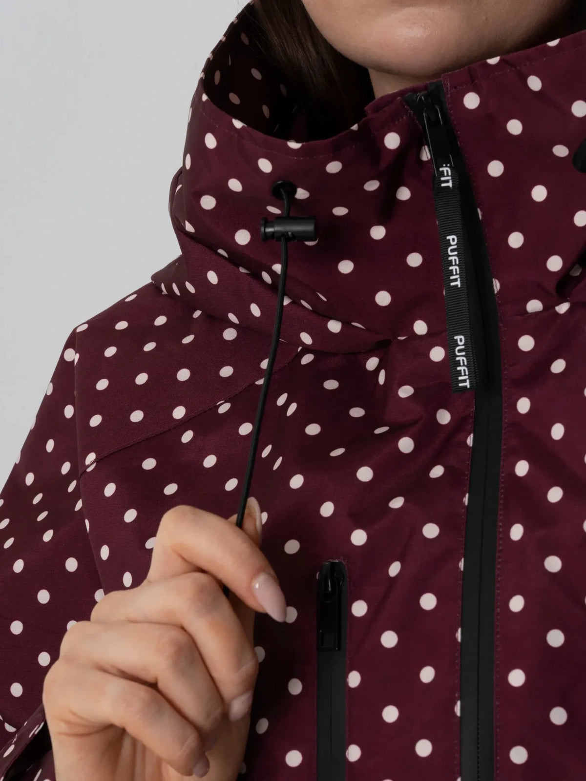 One Size Burgundy Dot Short Oversized Rain Jacket