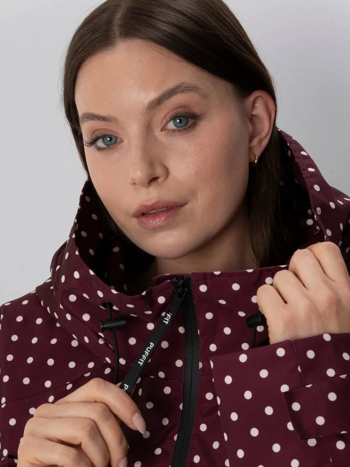 One Size Burgundy Dot Short Oversized Rain Jacket