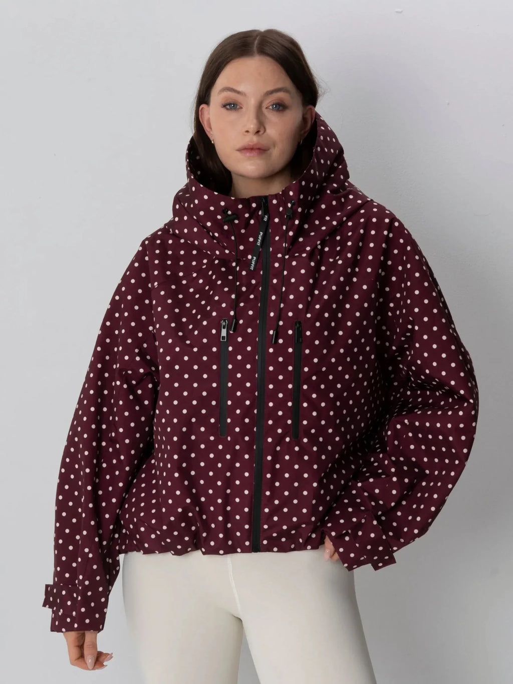One Size Burgundy Dot Short Oversized Rain Jacket