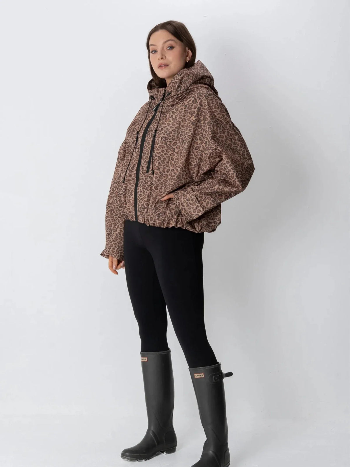 One Size Leopard Print Short Oversized Rain Jacket