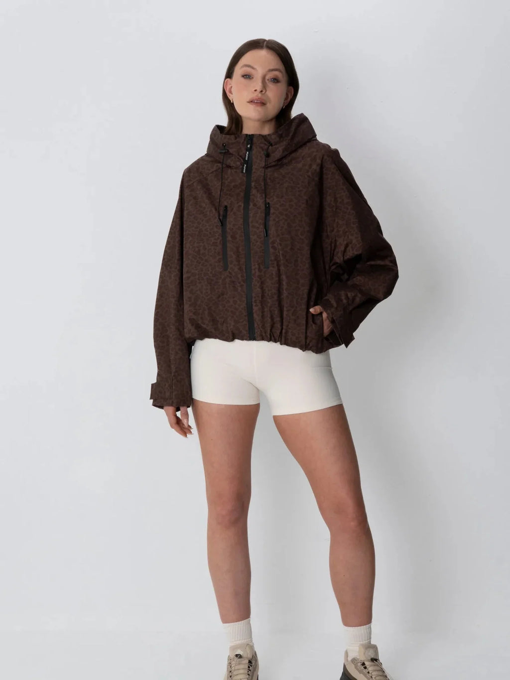 One Size Mocha Leopard Short Oversized Rain Jacket