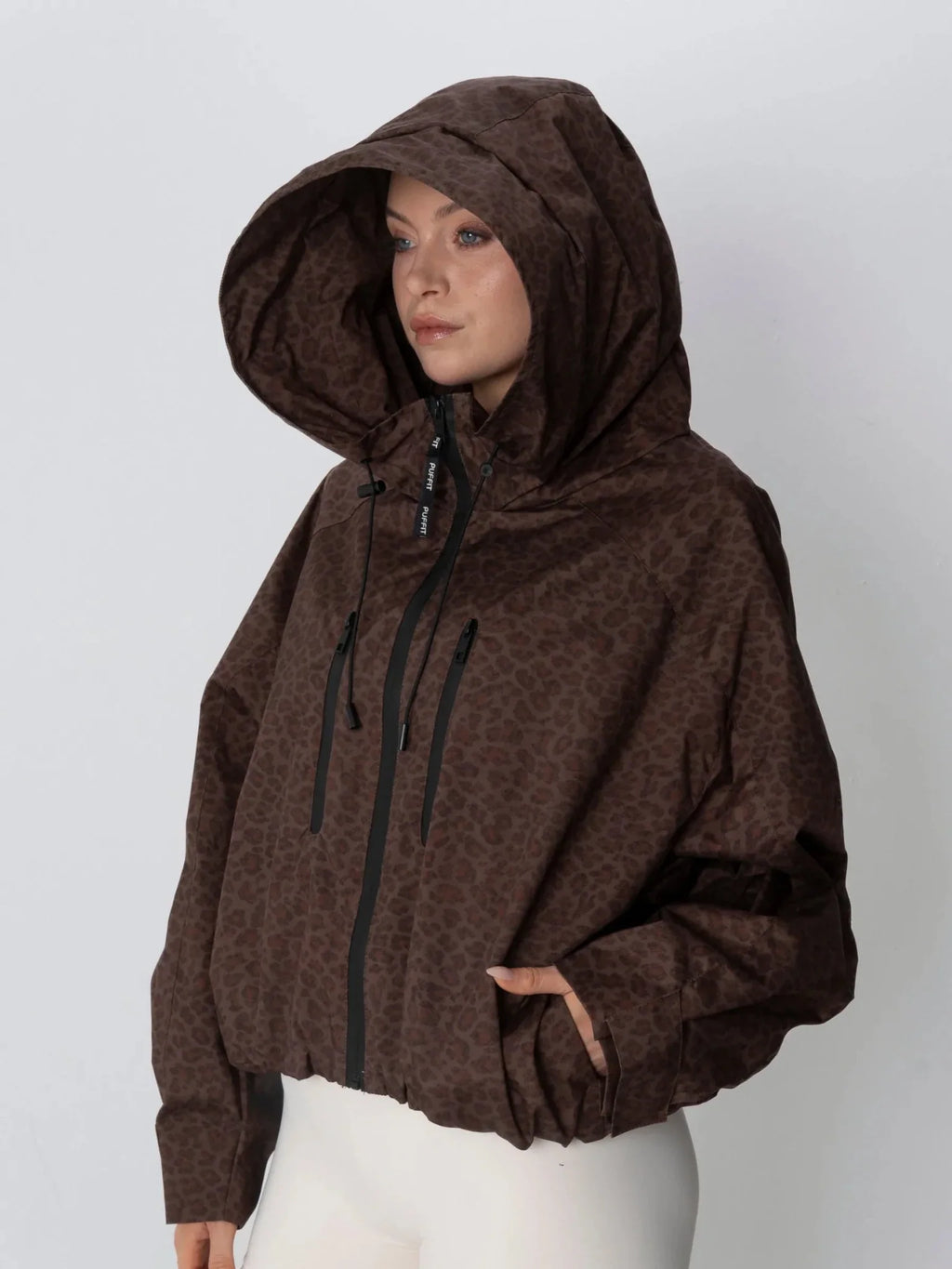 One Size Mocha Leopard Short Oversized Rain Jacket