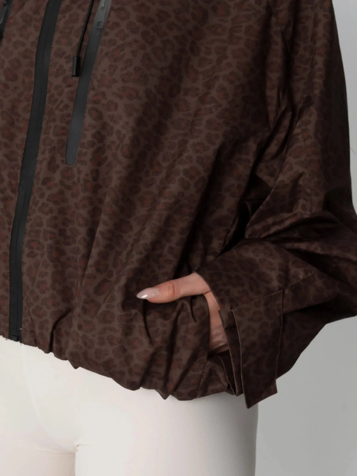 One Size Mocha Leopard Short Oversized Rain Jacket