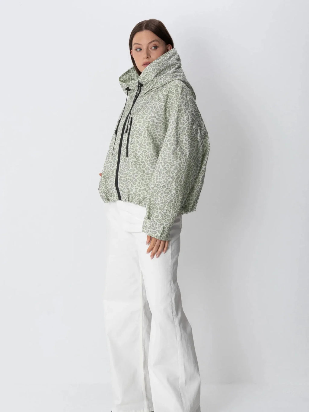 One Size Olive Leopard Short Oversized Rain Jacket