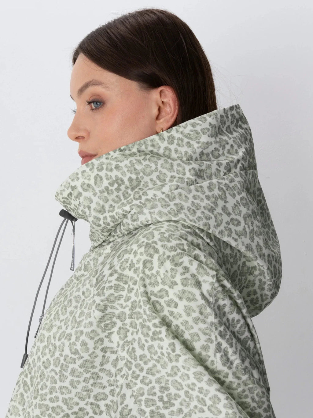 One Size Olive Leopard Short Oversized Rain Jacket