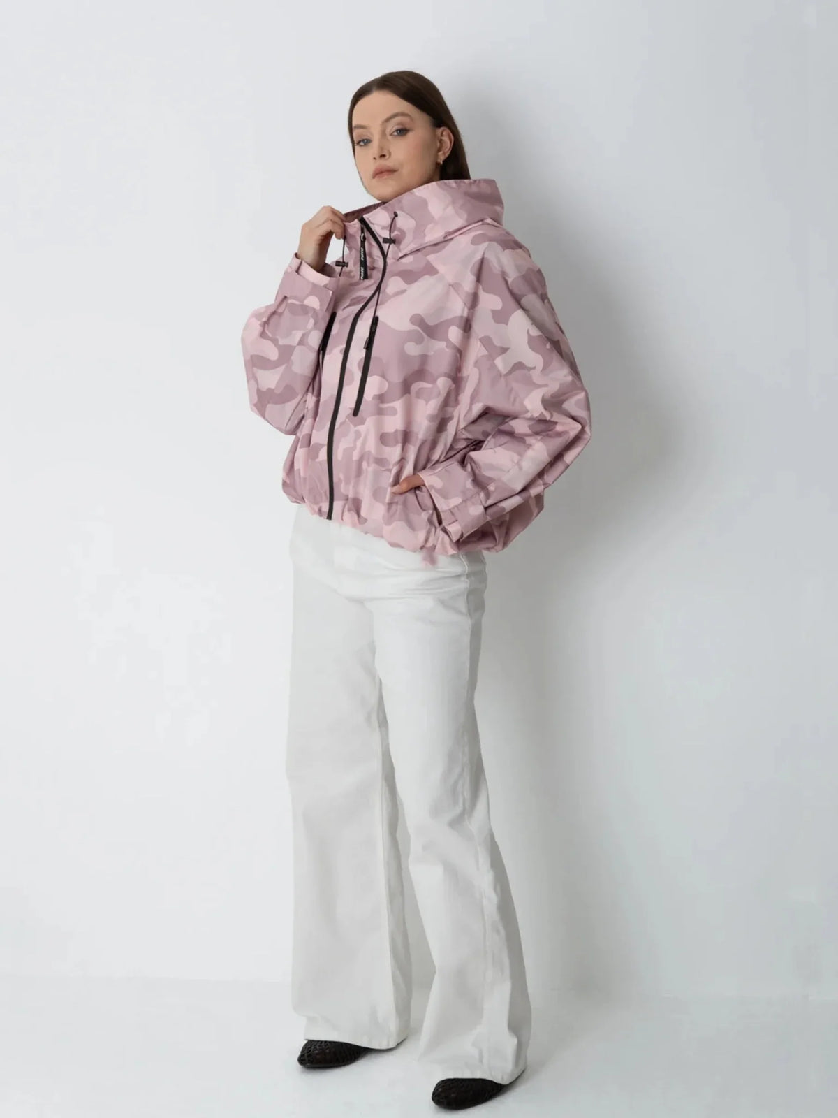 One Size Pink Camo Short Oversized Rain Jacket