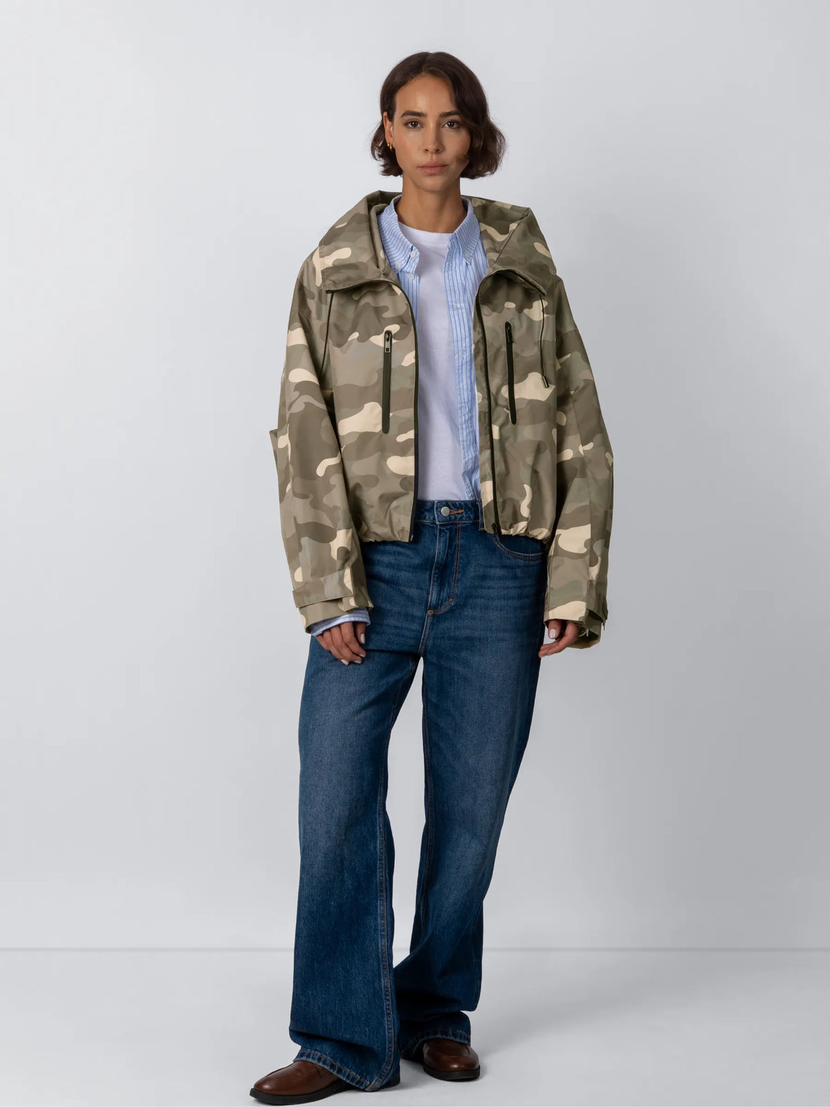One Size Taupe Camo Short Oversized Rain Jacket