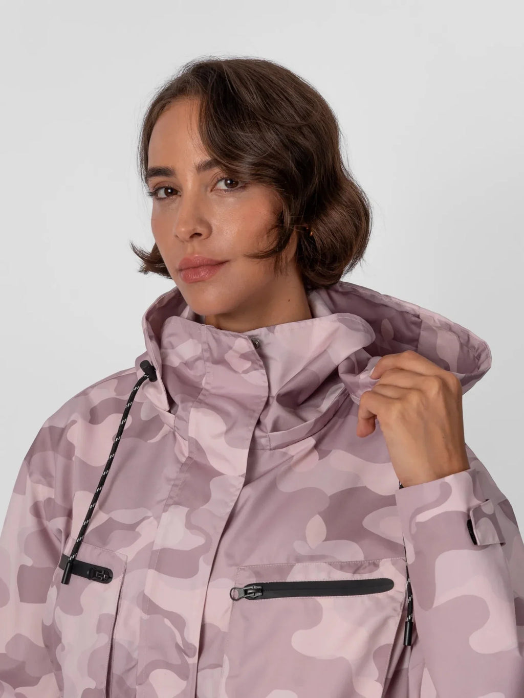 Pink Camo Cropped Detached Hooded Rain Jacket