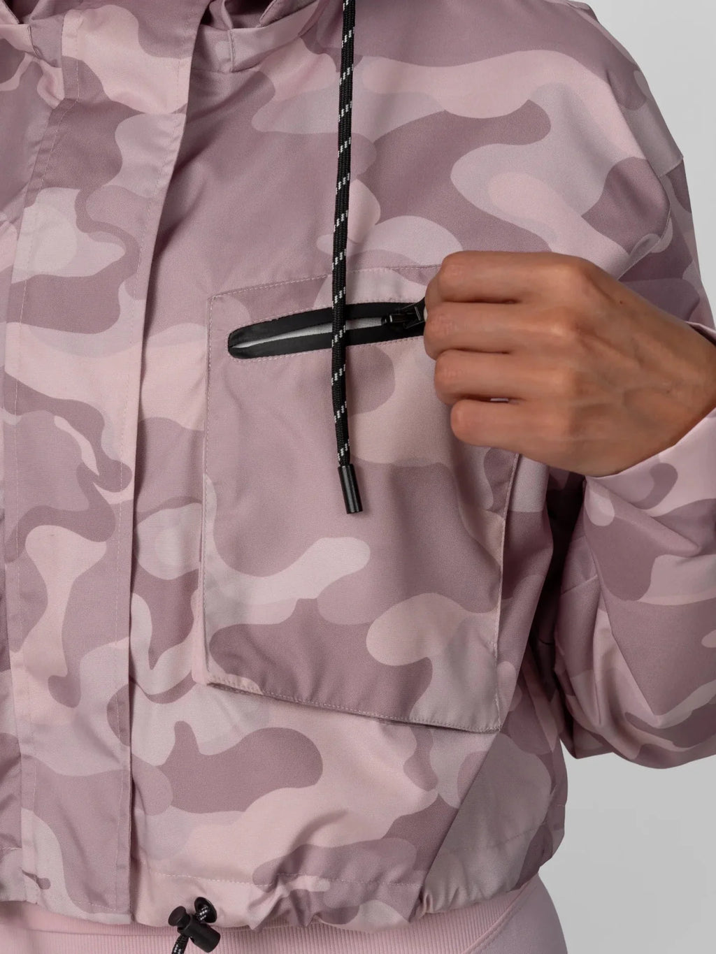 Pink Camo Cropped Detached Hooded Rain Jacket