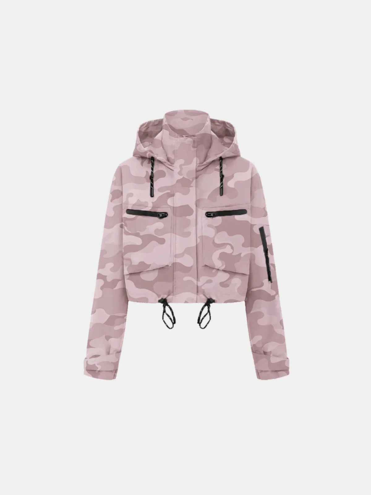 Pink Camo Cropped Detached Hooded Rain Jacket