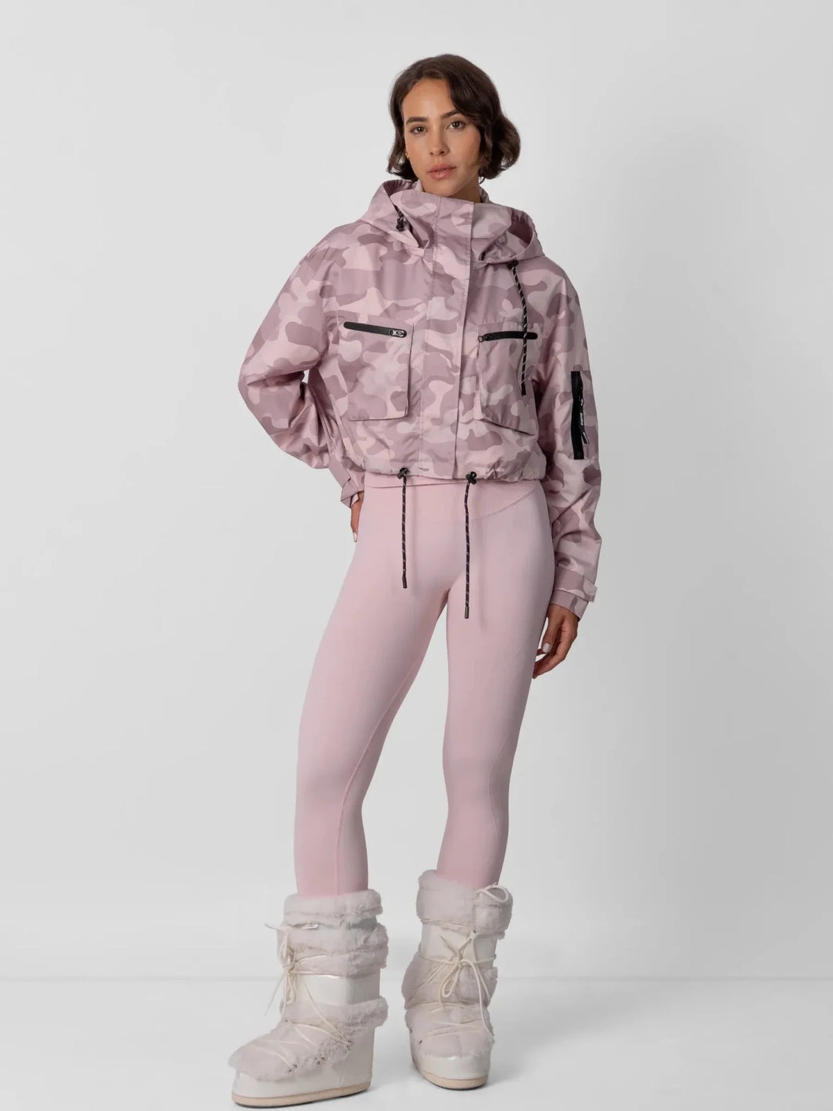 Pink Camo Cropped Detached Hooded Rain Jacket
