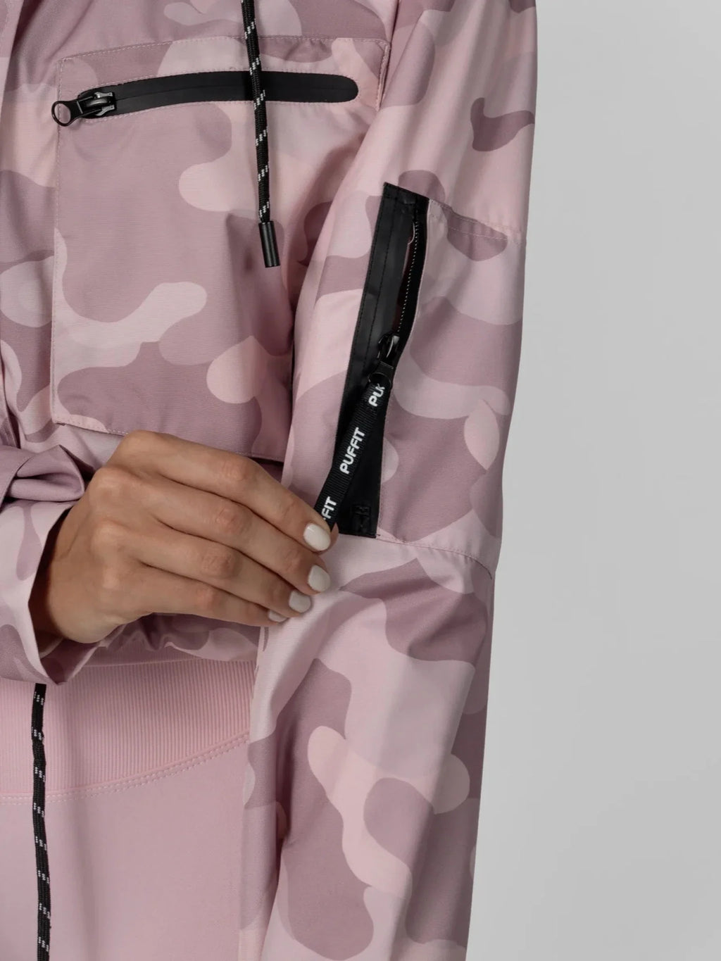Pink Camo Cropped Detached Hooded Rain Jacket
