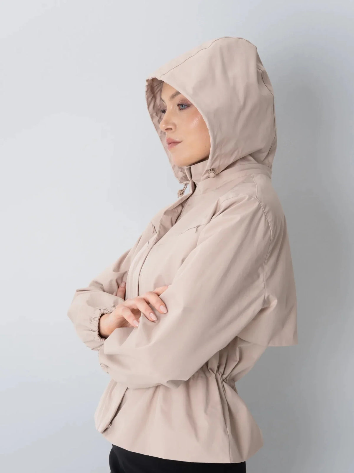 Short Drawstring Waist Rain Jacket