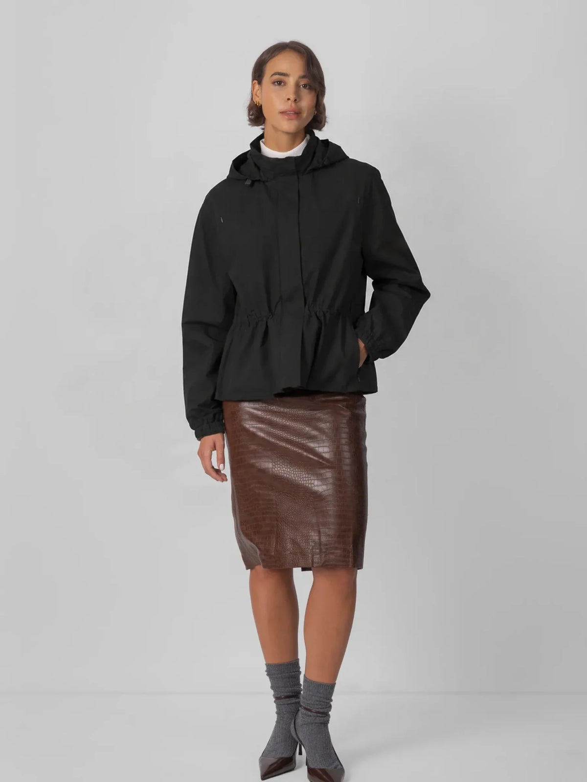 Short Drawstring Waist Rain Jacket