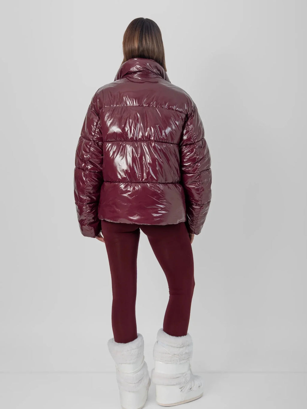 Shiny Burgundy Detachable Hooded Puffer Jacket