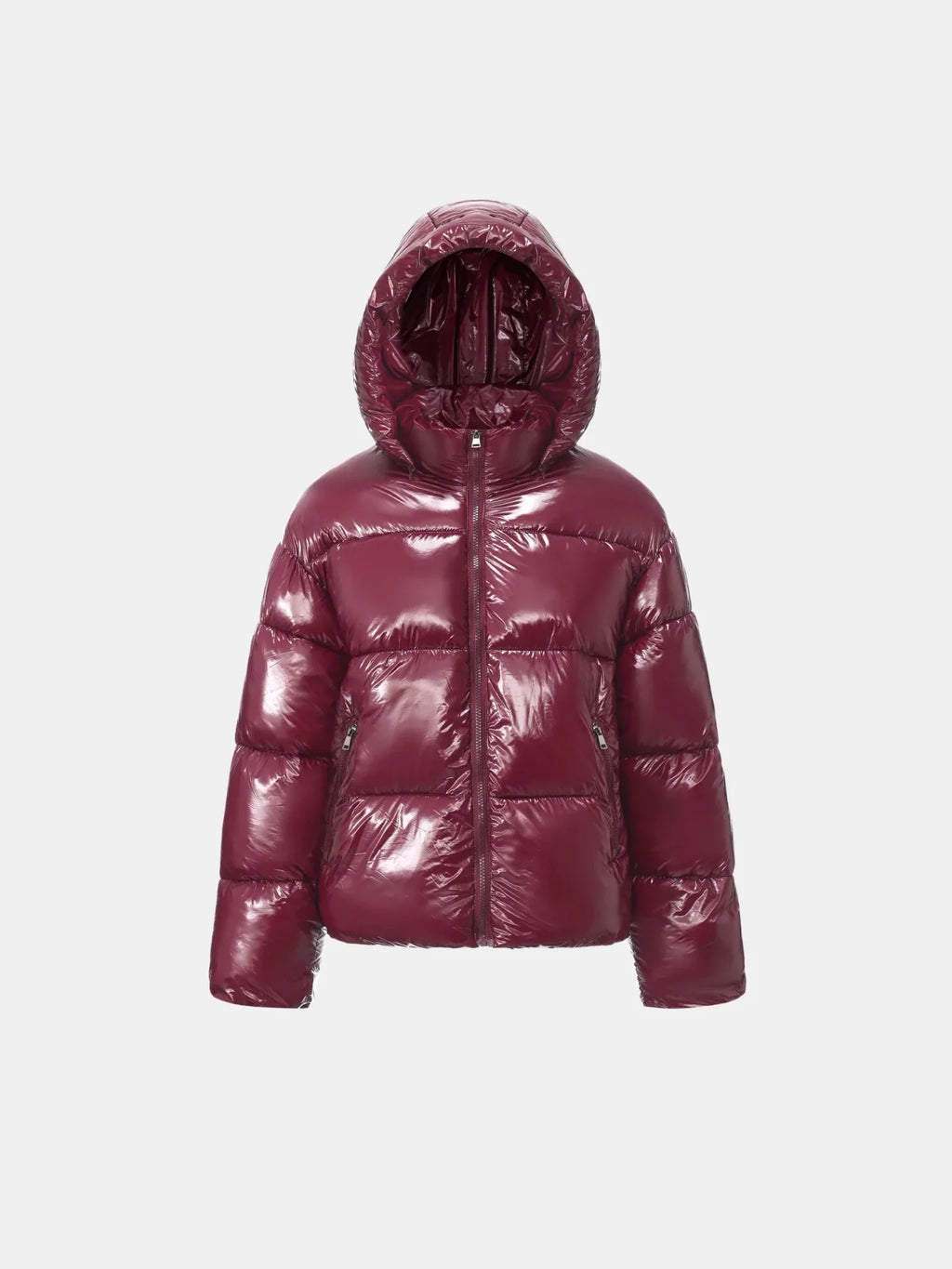 Shiny Burgundy Detachable Hooded Puffer Jacket