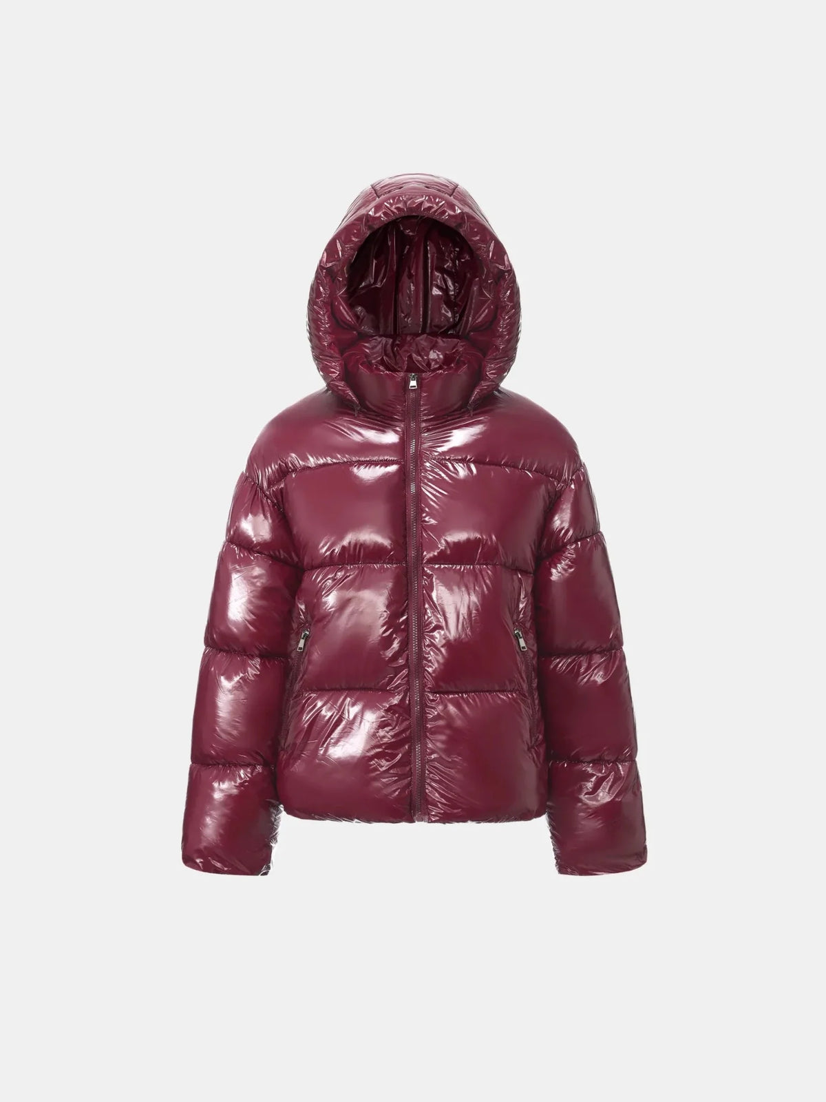 Shiny Burgundy Detachable Hooded Puffer Jacket