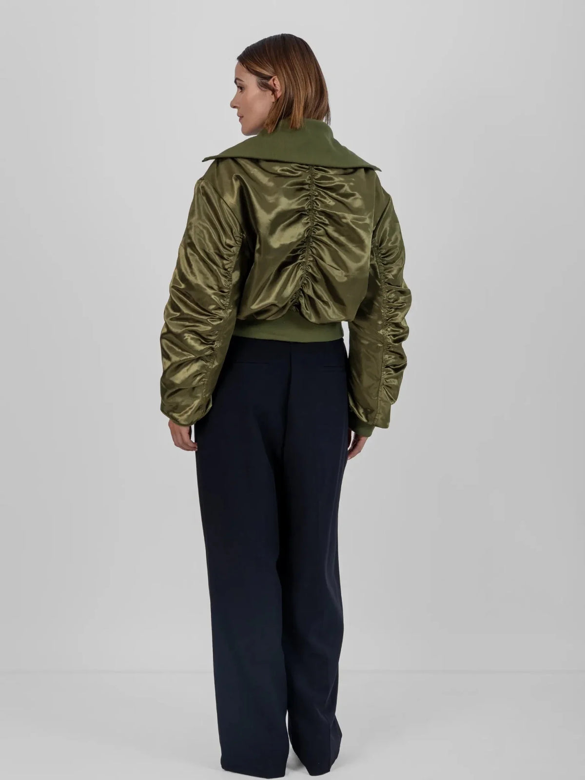 Shiny Cropped Padded Bomber