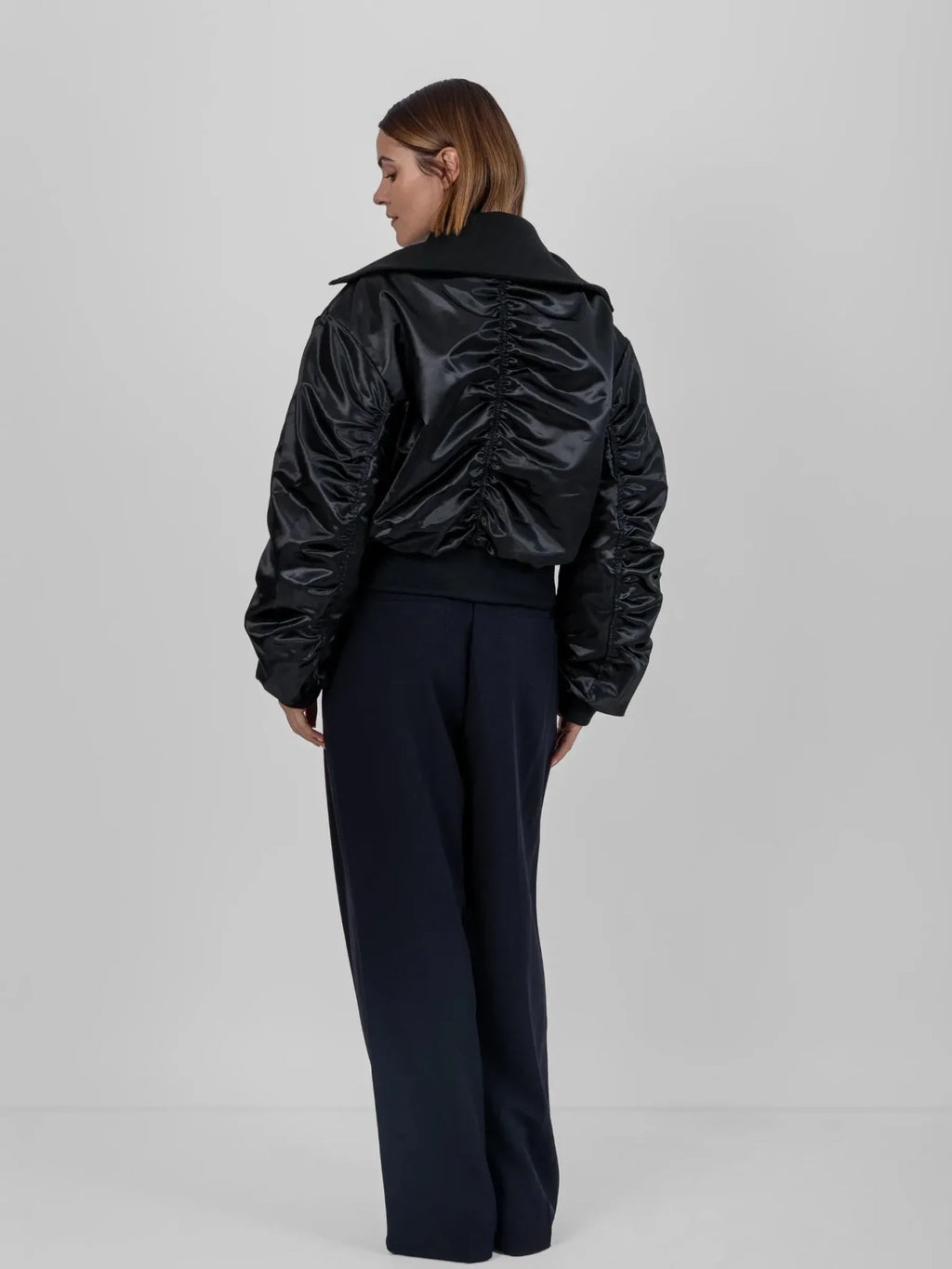 Shiny Cropped Padded Bomber