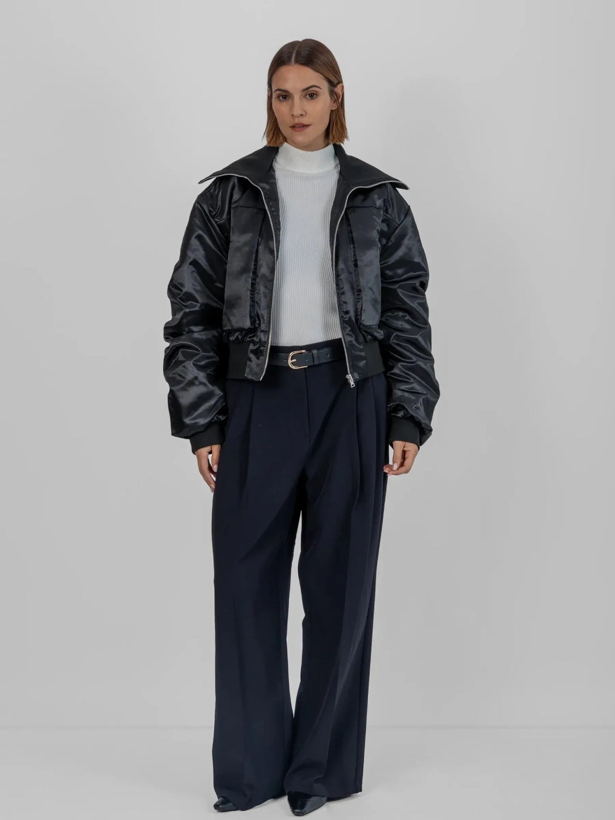 Shiny Cropped Padded Bomber