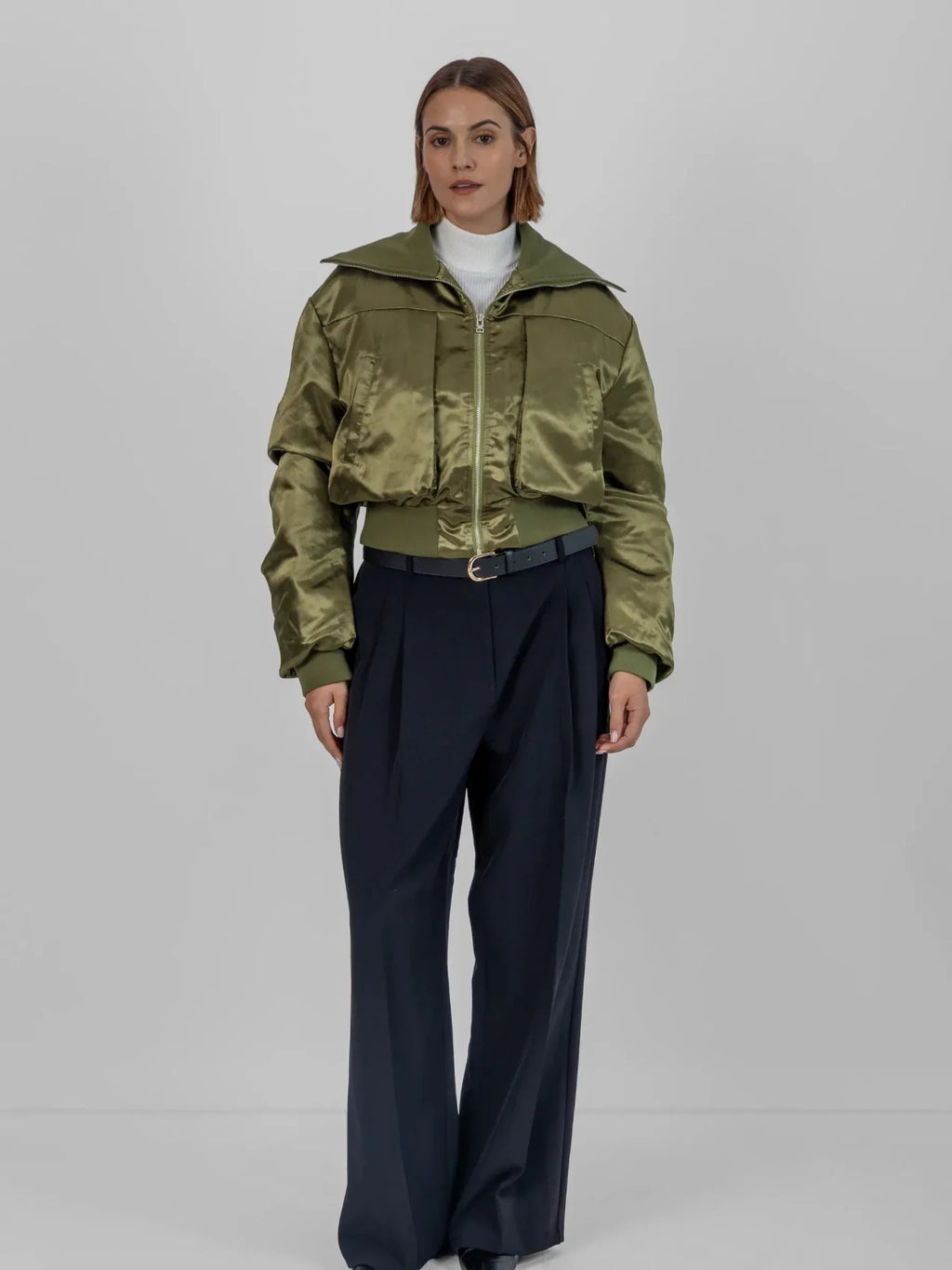 Shiny Cropped Padded Bomber