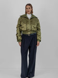 Shiny Cropped Padded Bomber