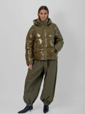 Shiny Green Detachable Hooded Puffer Jacket
