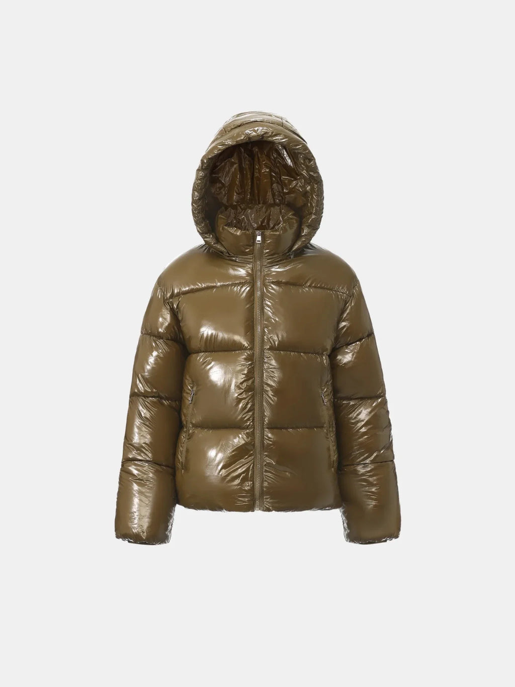 Shiny Green Detachable Hooded Puffer Jacket