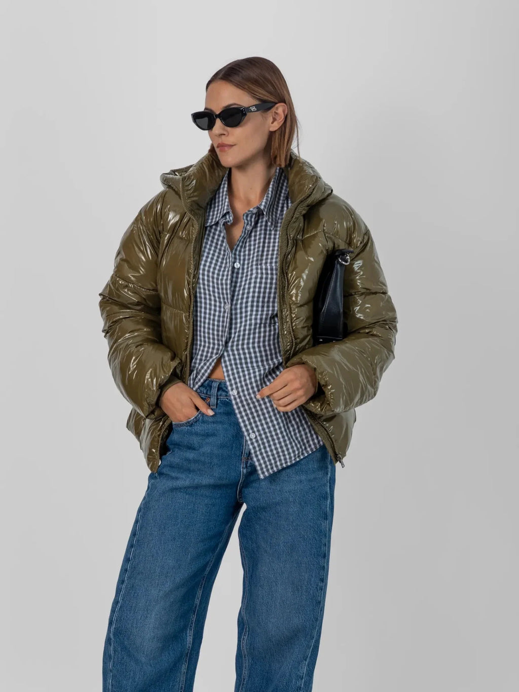 Shiny Green Detachable Hooded Puffer Jacket